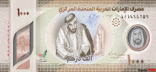 Vorderseite der 1000-Dirham-AED-Polymerbanknote 2022