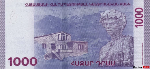 Die Rückseite der 1000-Armenischen-Dram-Banknote, Serie 3, ausgegeben im Jahr 2022