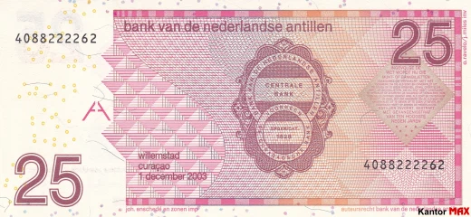 Rückseite der 25 Antillen-Gulden-Banknote 2016.