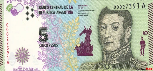 Vorderseite der argentinischen 5-Peso-Banknote von 1999
