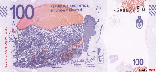Die Rückseite der 100 argentinischen Peso-Banknote von 2018
