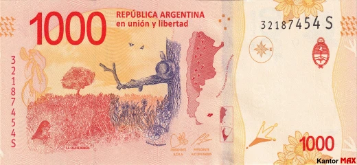 Die Rückseite der 1.000 argentinischen Peso-Banknote von 2017