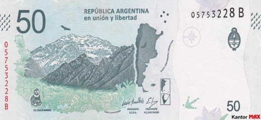 Die Rückseite der 50 argentinischen Peso-Banknote 2018