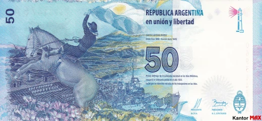 Die Rückseite der 50 argentinischen Peso-Banknote 2015