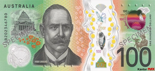 Rückseite der 100-Australischen-Dollar-Banknote 2020