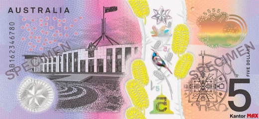 Die Rückseite der 5-Australischen-Dollar-Banknote 2016