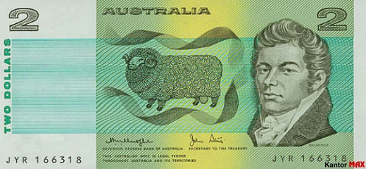 Przód wycofanego banknotu 2 dolary australijskie edycja 1966 roku