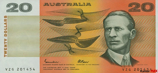 Przód wycofanego banknotu 20 dolarów australijskich edycja 1966 roku