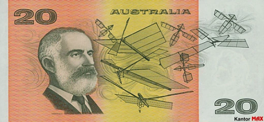 Tył wycofanego banknotu 20 dolarów australijskich edycja 1966 roku