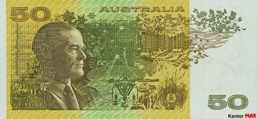 Tył wycofanego banknotu 50 dolarów australijskich edycja 1973 roku