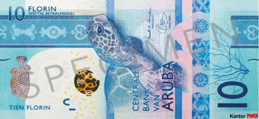Vorderseite mit 10 Aruba-Florin, Serie 2019