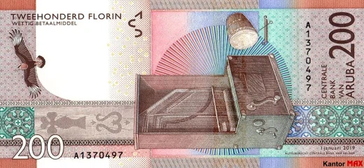 Die Rückseite der 200-Aruba-Florin-Banknote, Serie 2019