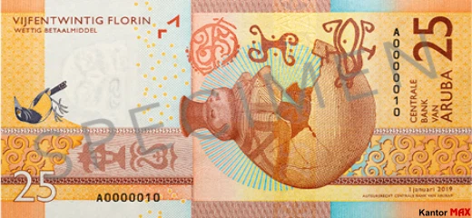 Die Rückseite der 25-Aruba-Florin-Banknote, Serie 2019