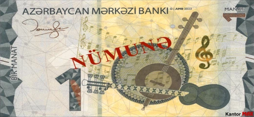 Vorderseite der 1-Manat-Banknote, Ausgabe 2023