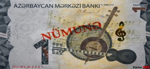 Vorderseite der 1-Manat-Banknote, Ausgabe 2021