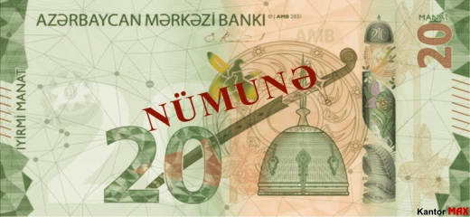 Die Vorderseite der 20-Manat-Banknote, ausgegeben im Jahr 2022