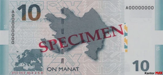 Die Rückseite der 10-Manat-Banknote aus Aserbaidschan aus dem Jahr 2006
