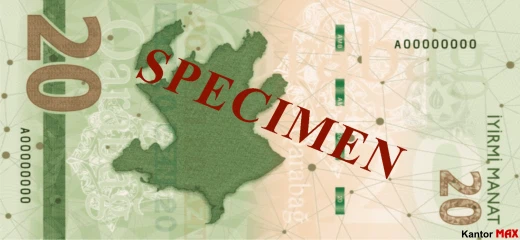 Die Rückseite der 20-Manat-Banknote, ausgegeben im Jahr 2022