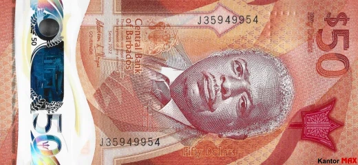 Vorderseite der Polymerbanknote der 50-Barbados-Dollar-Serie 2022