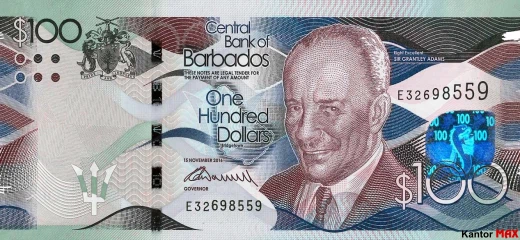 Vorderseite der 100-Barbados-Dollar-Banknote der Serie 2013