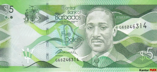 Vorderseite der Barbados-Dollar-Banknote der Serie 5 2013