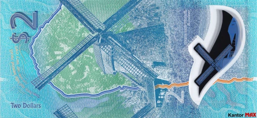 Die Rückseite der 2-Barbados-Dollar-Polymerbanknote der Serie 2022