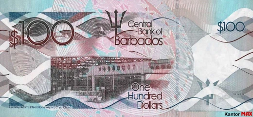 Die Rückseite der 100-Barbados-Dollar-Banknote, Serie 2013