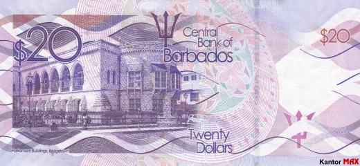 Die Rückseite der 20-Barbados-Dollar-Banknote der Serie 2013