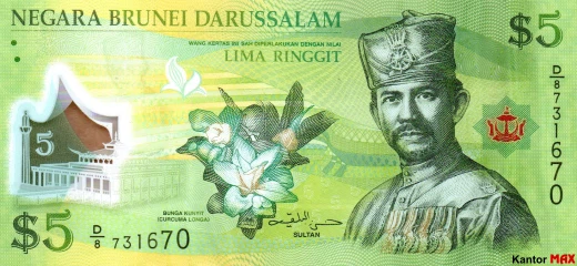 Vorderseite der 5-Brunei-Dollar-Polymerbanknote 2011