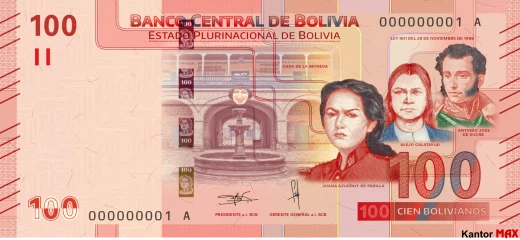 Vorderseite der 100-Boliviano-Banknote Serie 1