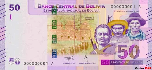 Vorderseite der 50-Boliviano-Banknote der Serie 1