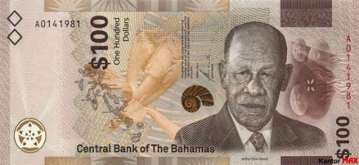 Die Vorderseite der 100-Bahama-Dollar-Banknote, CRISP-Evolution-Serie