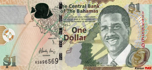 Die Vorderseite der 1-Bahama-Dollar-Banknote, CRISP-Serie