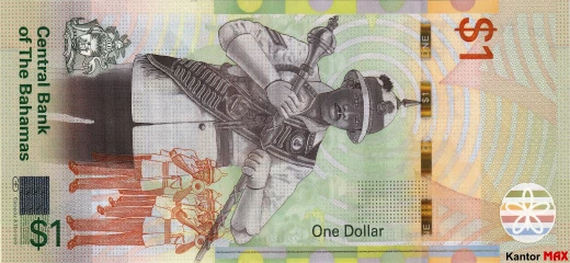 Die Rückseite der 1-Bahama-Dollar-Banknote, CRISP-Evolution-Serie