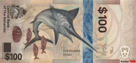 Die Rückseite der 100-Bahama-Dollar-Banknote, CRISP-Evolution-Serie