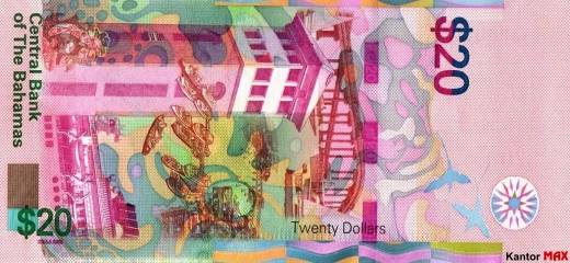 Die Rückseite der 20-Dollar-Banknote der Bahamas, Serie CRISP Evolution