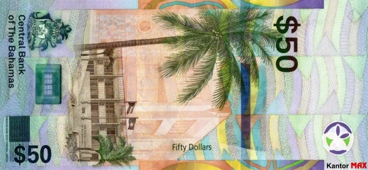 Die Rückseite der 50-Dollar-Banknote der Bahamas, Serie CRISP Evolution
