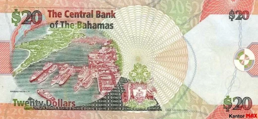 Die Rückseite der 20-Bahama-Dollar-Banknote, CRISP-Serie