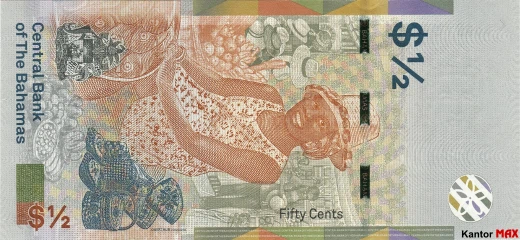Die Rückseite der 50 bahamaischen Cent-Banknote, CRISP Evolution-Serie