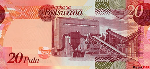 Die Rückseite der 20 Botswana-Pula-Banknote