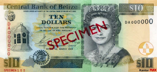 Vorderseite der 10-Dollar-Banknote von Belize, Serie 2003.
