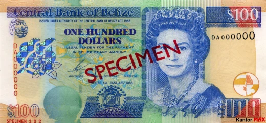 Vorderseite der 100-Belizean-Dollar-Banknote, Serie 2003.