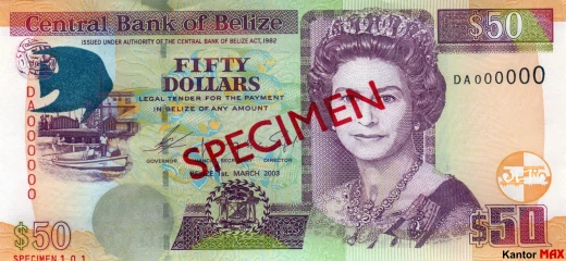 Vorderseite der 50-Dollar-Banknote von Belize, Serie 2003.