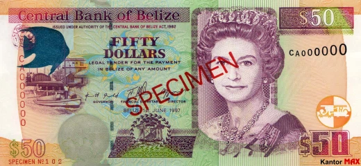 Vorderseite der 50-Dollar-Banknote von Belize, Serie 1998.