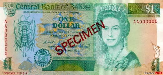 Vorderseite der belizischen 1-Dollar-Banknote der Serie 1990.