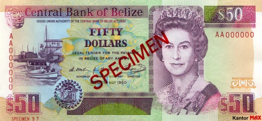 Vorderseite der 50-Dollar-Banknote von Belize, Serie 1990.