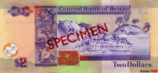 Rückseite der 2-Belizean-Dollar-Banknote, Serie 2003.