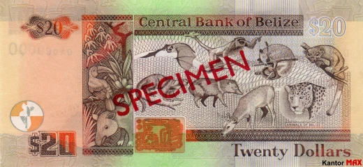 Rückseite der 20-Dollar-Banknote von Belize aus dem Jahr 2003.