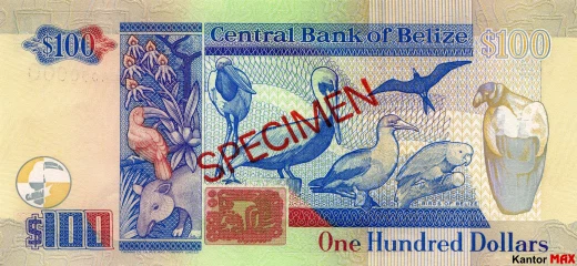 Rückseite der 100-Dollar-Banknote von Belize aus dem Jahr 1998.