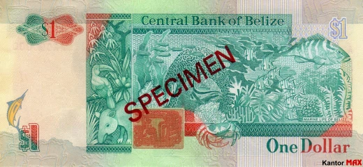 Rückseite der belizischen 1-Dollar-Banknote der Serie 1990.